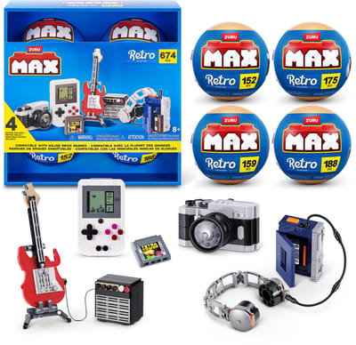 ZURU MAX Retro - Camera, gitaar, spelcomputer en cassetespeler - 4-Pack