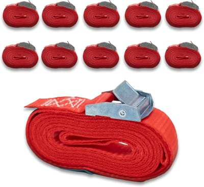 Spanbanden Set - Ladingzekering - Transport Beveiligen - Met Riempklem - 250 kg - Rood