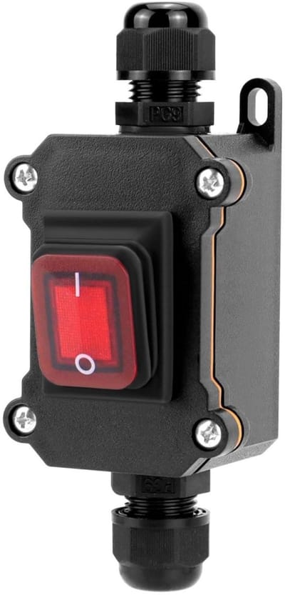 GELLDG Kabelschakelaar - Waterdicht - Doorvoer - Opbouwschakelaar - Met rood indicatielampje - Tuimelschakelaar - 220V 30A - Dubbelpolige enkelvoudige tuimelschakelaar (DPST) - Tweestanden tuimelschakelaar
