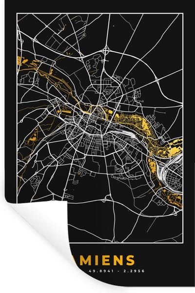 Muurstickers - Sticker Folie - Plattegrond – Amiens– Stadskaart – Kaart – Frankrijk - 20x30 cm - Plakfolie - Muurstickers Kinderkamer - Zelfklevend Behang - Zelfklevend behangpapier - Stickerfolie