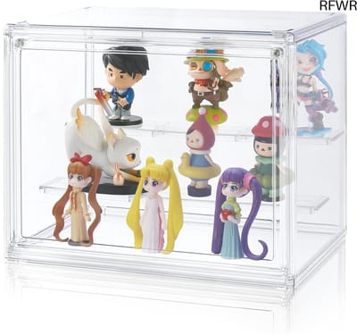 RFWR® Transparante Poppenvitrine met Magnetische Deur - Ruimtebesparende Displaystandaard voor Verzamelobjecten, Miniatuurfiguren en Speelgoed