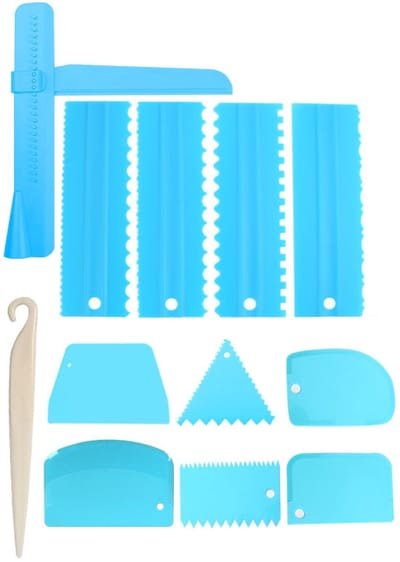 12-delige verstelbare taartschraper, taartspatel en deegsnijder in verschillende maten voor zelfbakken, Blauw
