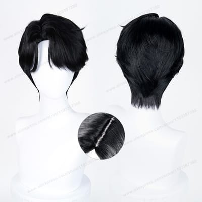 Saja Boys Jinu Cosplay Synthetische Pruik 28cm Kort Zwart Mannenhaar Anime Hittebestendige Pruiken black