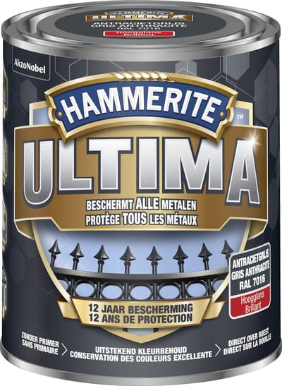 Hammerite Ultima - Antraciet Grijs - 0,75 l - Hoogglans - 7,5 m²/l - Afwerkingslaag