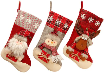 Kerstsokken - Kerstversiering - Sokken - Sneeuwpop - Eland - Kerstman - Kerstfiguren - Traktaties en kaarten bewaren - Gezinsvriendelijk - Feestdagen - Kerstboom versieren - Bed - Trap - Open haard - Groot formaat - 3 stuks