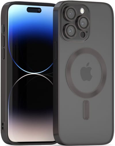 YPCd MagSafe Hoesje Geschikt voor Apple iPhone 14 Pro – Transparante TPU Backcover – Verhoogde Camerabescherming – Zwart