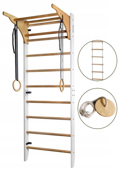 MUVV - Gymnastiek ladder 220x80 cm - Voor kinderen en volwassenen - Draagvermogen 120 kg - Hout - Beuken - Wit