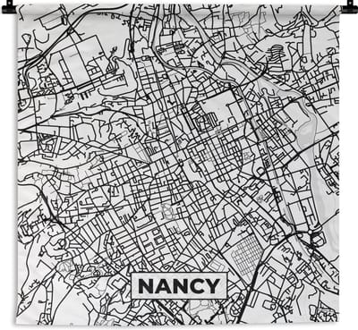 Wandkleed - Wanddoek - Stadskaart - Plattegrond - Nancy - Kaart - Frankrijk - Zwart wit - 180x180 cm - Wandtapijt