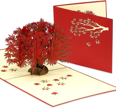 Pop-up kaart - Wenskaart 3D - Verjaardag Herfst - Handgemaakt Papierkunst - A5 formaat - Rood