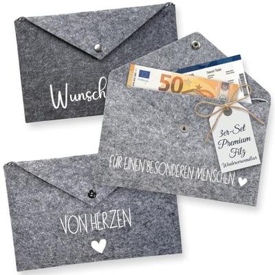 Dailygoods- Geschenkenveloppen set van 3 - Geldgeschenkverpakking - Cadeauverpakking - Vilt - 100% polyester - 25 x 16,5 cm - Met drukknop en draagband