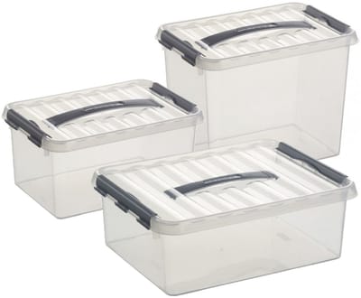 Sunware Q-Line opberg boxen set - 3 maten - 6-9-12 liter - kunststof - transparant/grijs