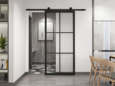 Barnwoodweb Industriële Schuifdeur - 6 Vaks Helder Glas - 100x235cm - Compleet met Railsysteem en Deurgreep