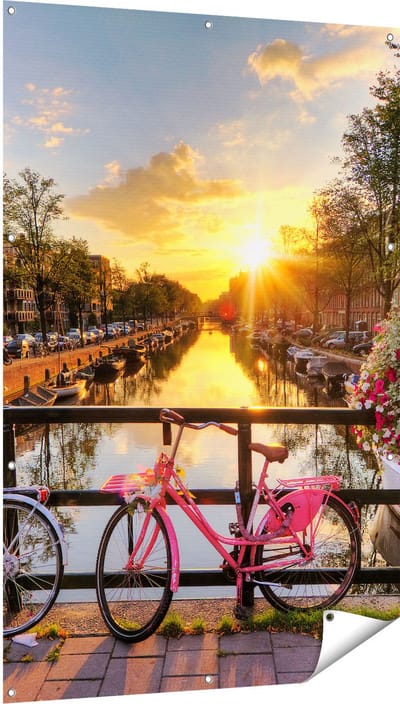 Gards Tuinposter Amsterdamse Brug met Zonsopgang - 100x150 cm - Tuindoek - Tuindecoratie - Wanddecoratie buiten - Tuinschilderij