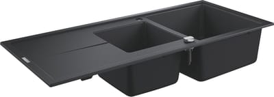 GROHE K400 Composiet 1,5 Spoelbak met afdruipgedeelte - 116cm - Inbouw - Met overloop en automatische afvoer - Granite Black
