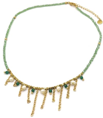 Ketting met Glaskralen - RVS - Lengte 39-44 cm - Groen