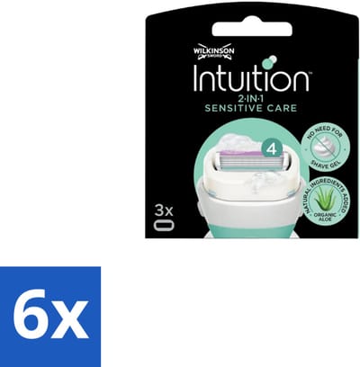 6 x Wilkinson – Scheermesjes – Intuition Dry Skin Sensitive Care – 3 Scheermesjes - Scheermesjes Voor Gevoelige Huid - Gevoelige Huid Scheeren - Aloe Vera Scheermesjes - Vitamine E Scheermesjes - Zachte Scheermesjes