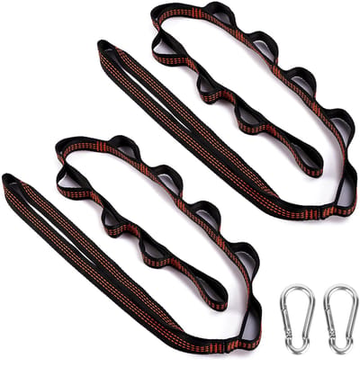 Hangmatbevestiging, ophangriem, 300 kg, ophangset, boomriemen, staafhangmat, schommelbevestiging, hangmat touw met 2 haken karabijnhaken voor kamperen, outdoor, wandelen, 2 stuks