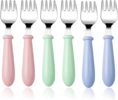 Set van 6 stuks kindvriendelijk bestek voor zelfvoeding, BPA-vrij en vaatwasmachinebestendig, inclusief lepel en vork