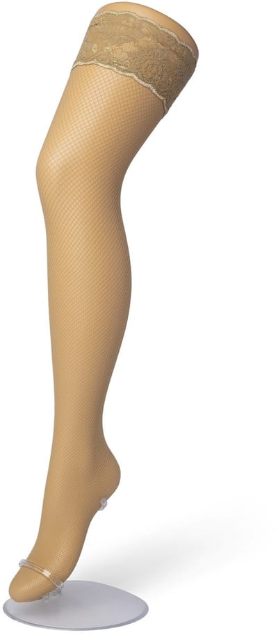 Bonnie Doon Dames Hold Up met Subtiele Visnet maat S/M Beige - Brede Band met Siliconen - Fishnet Hold Up - Zakt niet af - Panty zonder Broekje - Siliconenrand - Blijven Perfect Plakken - Netpanty Kousen - Huidskleur - Nude - BP201702.297