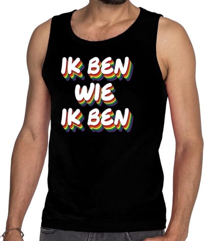 Ik ben wie ik ben gay pride tanktop/mouwloos shirt - zwart 3D regenboog singlet heren - gay pride S