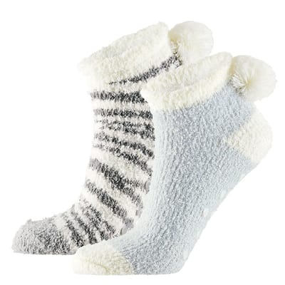 Apollo - Lage bedsokken - Bedsokken dames - Grijs-Zwart - One Size - Slaapsokken - Warme sokken dames - Winter sokken - Fluffy sokken