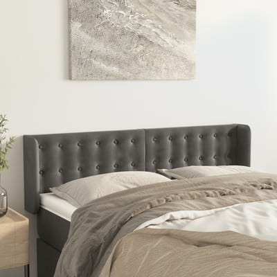 vidaXL - Hoofdbord - met - randen - 147x16x78/88 - cm - fluweel - donkergrijs