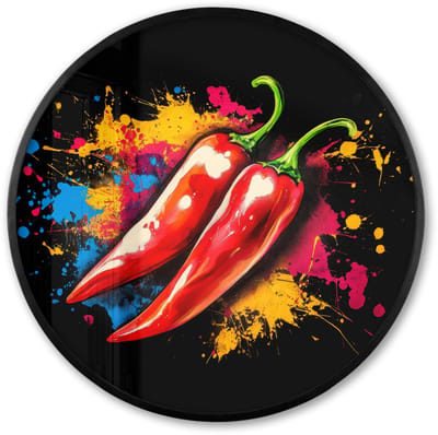 Poster in lijst Rond - Fotolijst 60x60 cm - Posters - Peper - Graffiti - Verf - Abstract - Modern - Kleurrijk - Ronde posterlijst zwart - Decoratie - Wanddecoratie woonkamer - Muurdecoratie slaapkamer