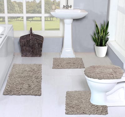 Luxe Katoenen Badmatset 4-Delig - Extra Zacht en Absorberend - Antislip Badkamertapijt met WC-Dekselhoes