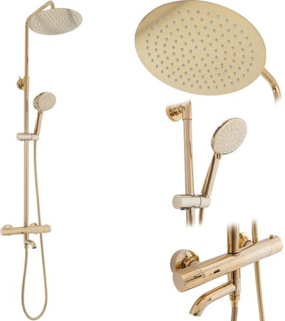 REA Lungo Thermostatische Doucheopbouwset Regendouche 25 cm. - Goud