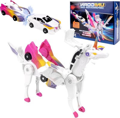 Transformeerbare Eenhoorn Robot Auto Speelgoed voor Kinderen, Actiefiguur met Botsing en Deformatie (Roze)
