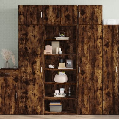 vidaXL - Hoge - kast - 70x41x185 - cm - bewerkt - hout - gerookt - eikenkleurig