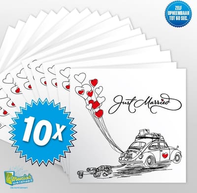 10x Muziekwenskaart - Just married – zelf opneembaar – 60 seconden – 21x21cm – hoge kwaliteit – inclusief envelop