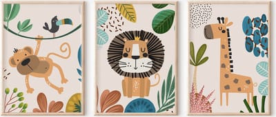 No Filter Kinderkamer poster set - 3 stuks - Safari dieren posters - 30x40 cm (A3) - Babykamer decoratie - boho