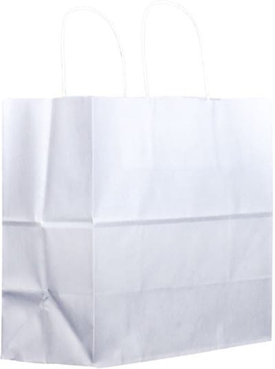 Papieren Tassen Wit kraft - 32 x 16 x 35 cm - Gedraaide grepen - Draagtassen voor Patisserie, Snackbar en Foodtrucks Take Away etc… - 50x
