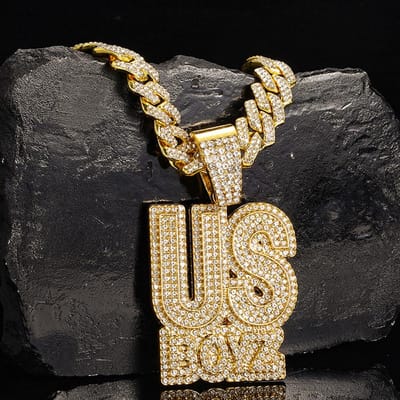 Heren Steentjes US Jongens Letter Hanger Ketting Met 13mm Iced Out Bling Vierkante Cubaanse Ketting Bedel Mode Hip Hop Heren Sieraden gray