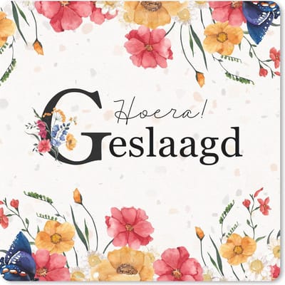 Muismat 20x20 cm - Mousepad Bloemen - 'Hoera! Geslaagd' - Spreuken - Quotes - Muismatten