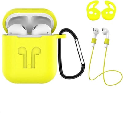 Case Geschikt voor AirPods Hoesje Hoes Siliconen 3-in-1 Met Clip Cover - Hoesje Geschikt voor Apple Airpods 1/2 Siliconen 3-in-1 Met Clip - Geel