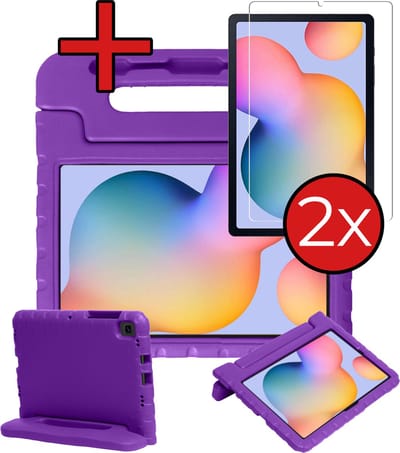 Hoesje - Geschikt voor Samsung Galaxy Tab S6 Lite - Met 2x Screenprotector - Kinderhoes - Shockproof Bumper - Kidsproof Case - Tablethoes - Kinder Hoes Cover - Paars