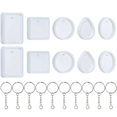 Transparant siliconen mallen set sleutelhanger gietvormen DIY sieraden maken – inclusief sleutelhanger ringen en diverse vormen zoals rond ovaal vierkant en druppel