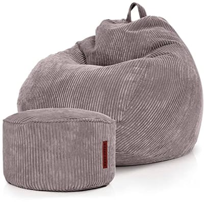 Set van 2 XXL Zitzakken en Poef - Comfortabele Lounge zitset voor Binnen - Grijs