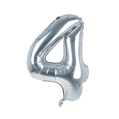 Cijfer Ballon '4'  Zilver (100CM)