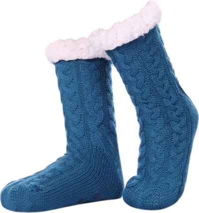 JAXY Huissokken - Huissokken Dames en Heren - Verwarmde sokken - Anti Slip Sokken - Fleece Sokken - Dikke Sokken - Fluffy Sokken - Slofsokken - Warme Sokken - Bedsokken - Gevoerde Sokken - Winter Sokken - Petrol