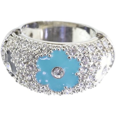 Behave - Ring - Zilverkleurige statement ring met blauwe, zwarte en witte bloemen en kristallen – Y2K glamour & vintage chic