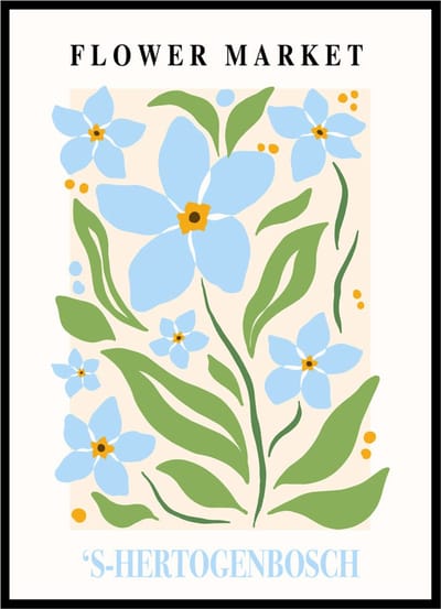 Poster Bloemenmarkt Den Bosch - Large 30x40 - Botanisch - Paarse Bloemen - Flower Market