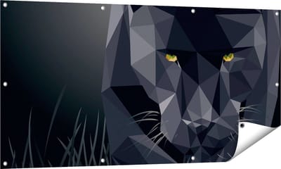 Gards Tuinposter Zwarte Panter van Origami - Abstract - 140x70 cm - Tuindoek - Tuindecoratie - Wanddecoratie buiten - Tuinschilderij