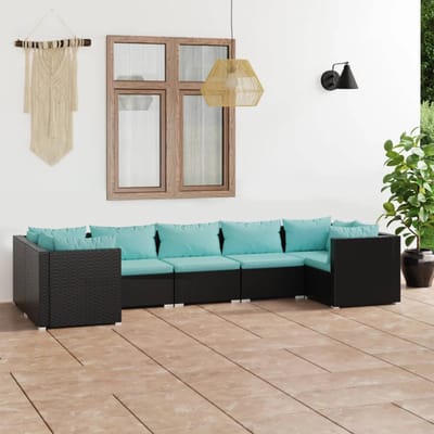 vidaXL - 7-delige - Loungeset - met - kussens - poly - rattan - zwart