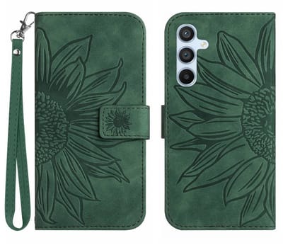 Coverup Hoesje - Geschikt voor Samsung Galaxy A17 Hoesje - Coverup Zonnebloem Book Case met Koord - Groen