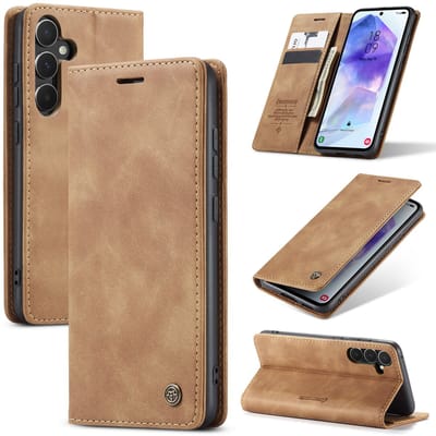 Casemania Hoesje Geschikt voor Samsung Galaxy A27 - Sienna Brown - Dunne Portemonnee Book Case - Slim Wallet Case met Pasjeshouder