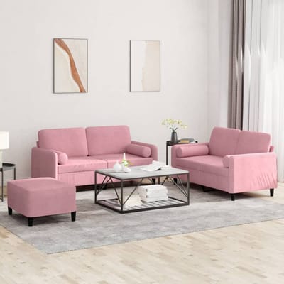 vidaXL - 3-delige - Loungeset - met - kussens - fluweel - roze