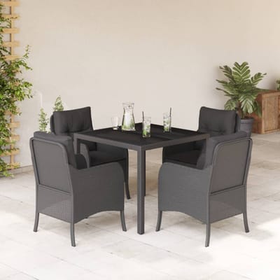 vidaXL - 5-delige - Tuinset - met - kussens - poly - rattan - zwart